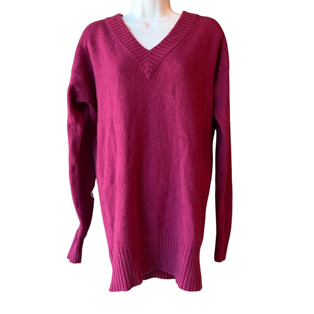 Athleta Wool Cashmere V Neck Tunic Sweater Burgundy Size XS Flawed